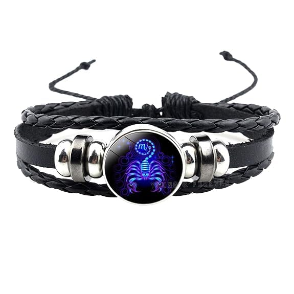 Kanadi Creation Zodiac Bracelet Wristband for Men & Women | Rashi Bracelet | Black Braided Adjustable Wristband | Astrology Jewelry | Zodiac Sign Gift for Birthday