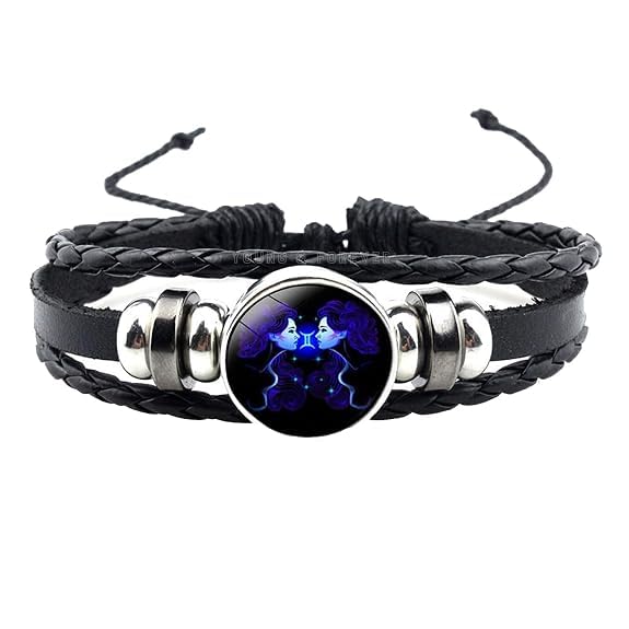 Kanadi Creation Zodiac Bracelet Wristband for Men & Women | Rashi Bracelet | Black Braided Adjustable Wristband | Astrology Jewelry | Zodiac Sign Gift for Birthday