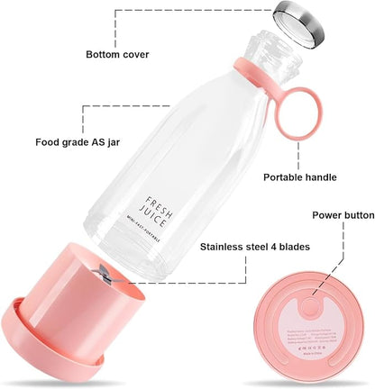 Portable Bottle Juicer Blender 350ML USB Rechargeable Personal Smoothie Maker with 4 Stainless Steel Blades | Fruit Juice Mixer Bottle for Milkshake Protein Shake Travel Gym Home