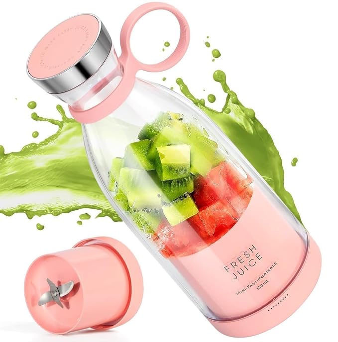 Portable Bottle Juicer Blender 350ML USB Rechargeable Personal Smoothie Maker with 4 Stainless Steel Blades | Fruit Juice Mixer Bottle for Milkshake Protein Shake Travel Gym Home