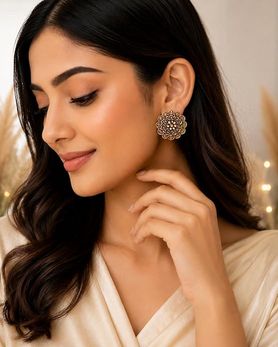 Mirakii Jewels Trending 12 Pairs Traditional Oxidized & Gold-Plated Jhumka Earrings Alloy Chandbali Earring, Earring Set, Jhumki Earring