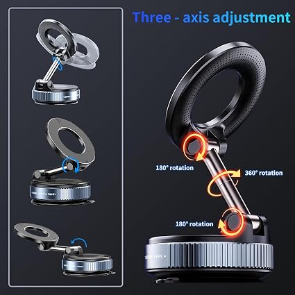 Magnetic Mobile Holder with Vacuum Suction, 360° Rotatable, Multi-Angle Adjustable, Universal Portable Phone Stand