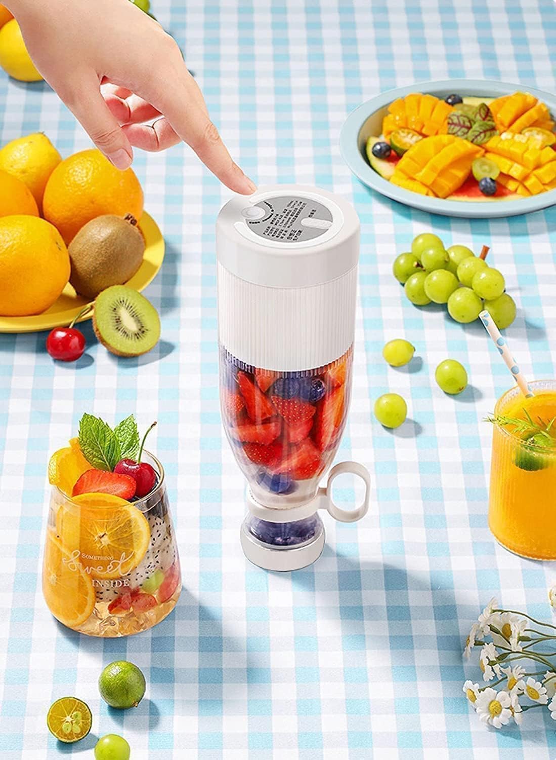 Portable Bottle Juicer Blender 350ML USB Rechargeable Personal Smoothie Maker with 4 Stainless Steel Blades | Fruit Juice Mixer Bottle for Milkshake Protein Shake Travel Gym Home