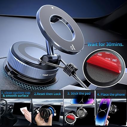 Magnetic Mobile Holder with Vacuum Suction, 360° Rotatable, Multi-Angle Adjustable, Universal Portable Phone Stand