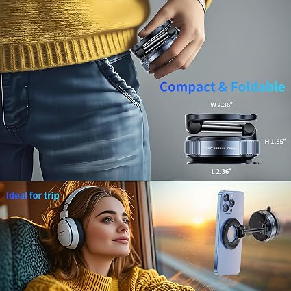 Magnetic Mobile Holder with Vacuum Suction, 360° Rotatable, Multi-Angle Adjustable, Universal Portable Phone Stand