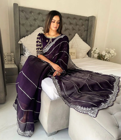 Beautiful Mirror Work Saree with Free Blouse | Premium Elegant Collection