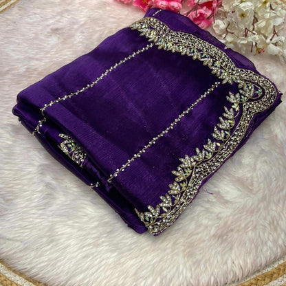 Beautiful Mirror Work Saree with Free Blouse | Premium Elegant Collection