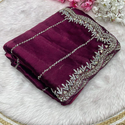 Beautiful Mirror Work Saree with Free Blouse | Premium Elegant Collection