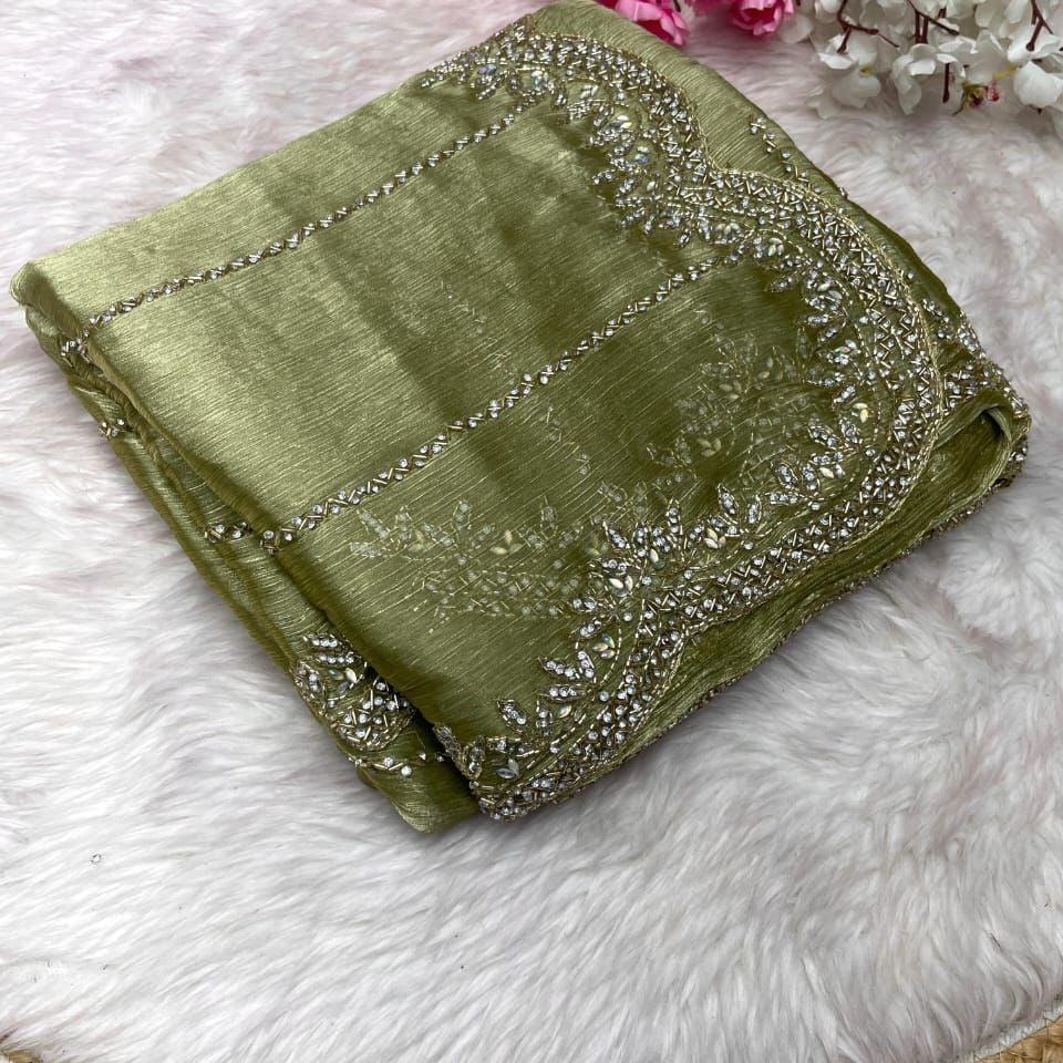 Beautiful Mirror Work Saree with Free Blouse | Premium Elegant Collection