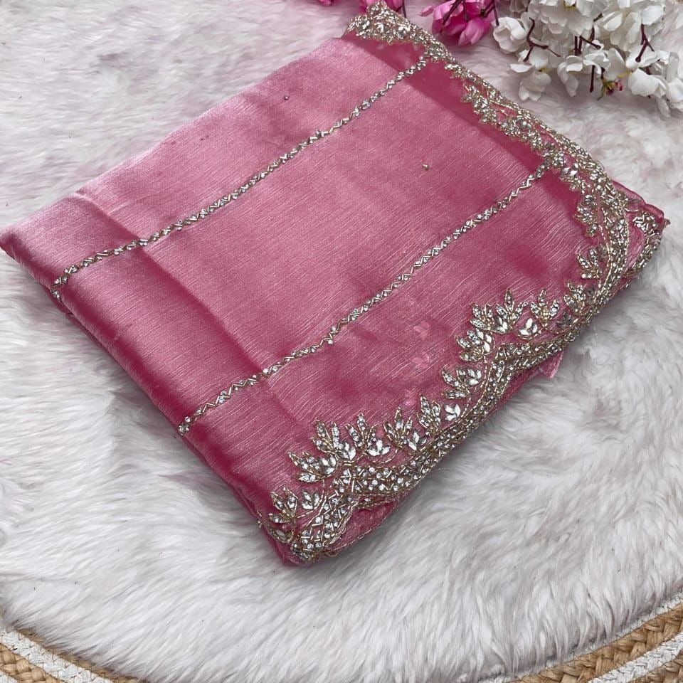 Beautiful Mirror Work Saree with Free Blouse | Premium Elegant Collection
