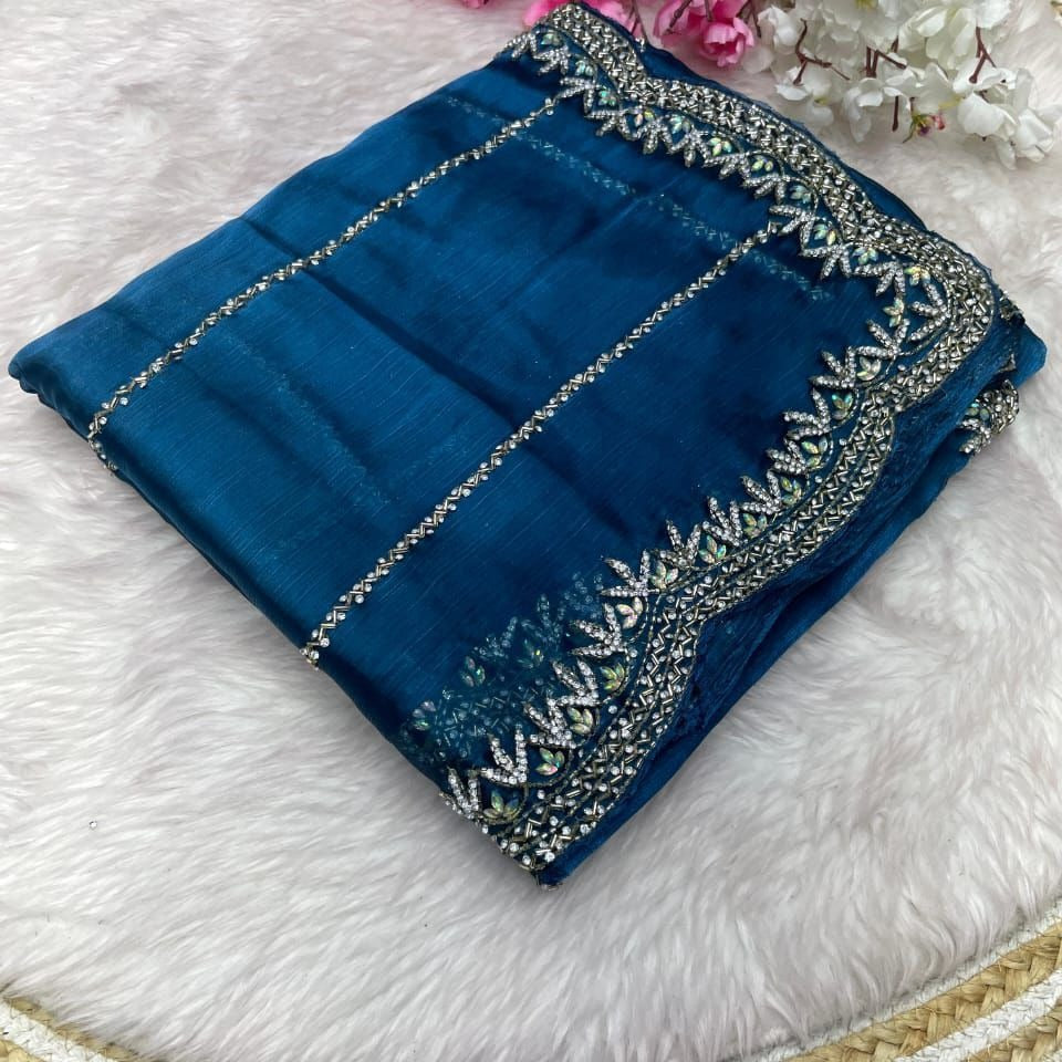 Beautiful Mirror Work Saree with Free Blouse | Premium Elegant Collection