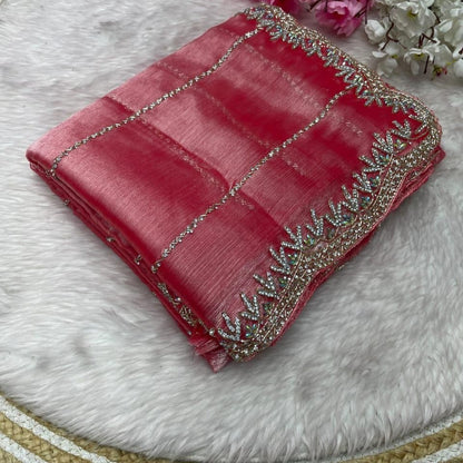 Beautiful Mirror Work Saree with Free Blouse | Premium Elegant Collection