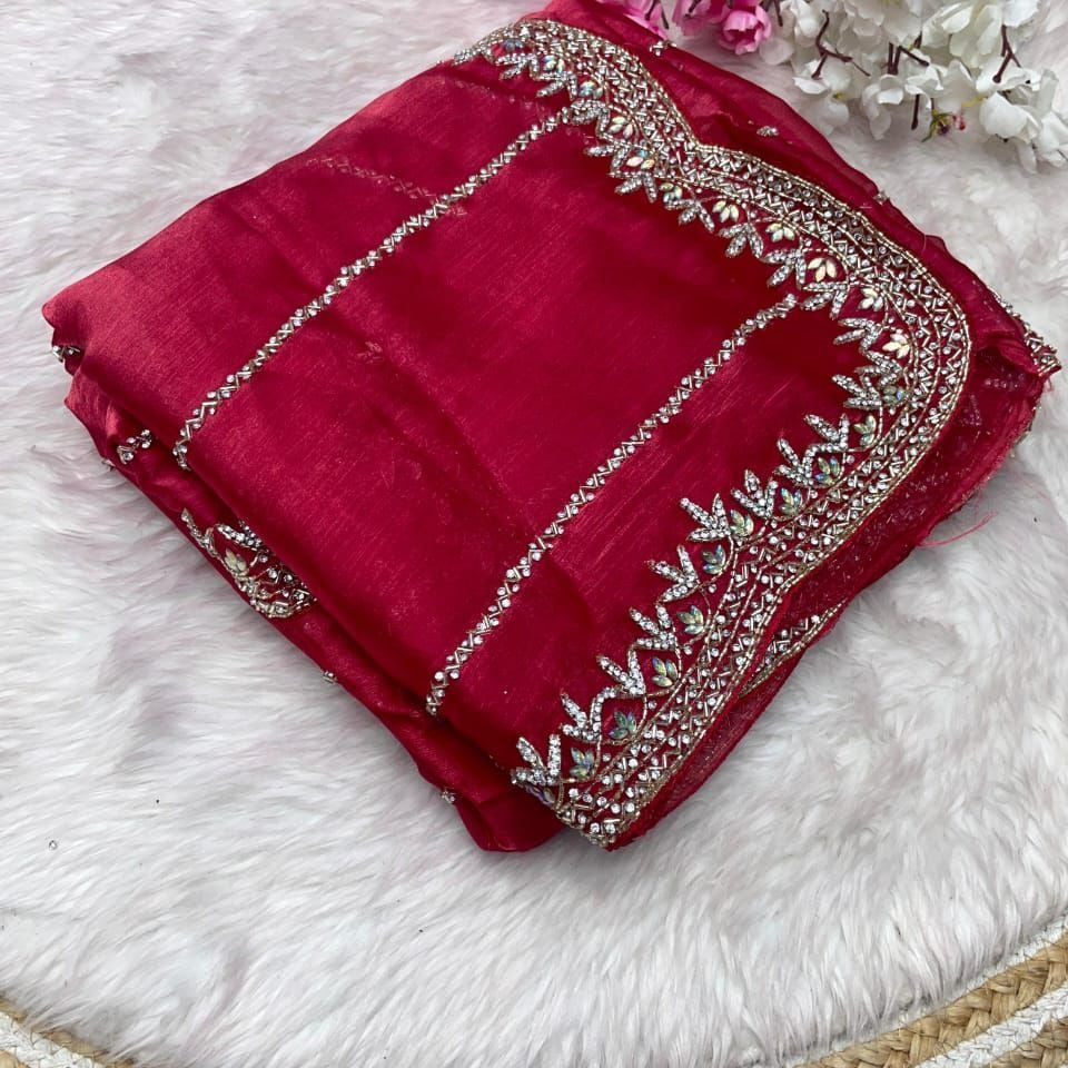 Beautiful Mirror Work Saree with Free Blouse | Premium Elegant Collection